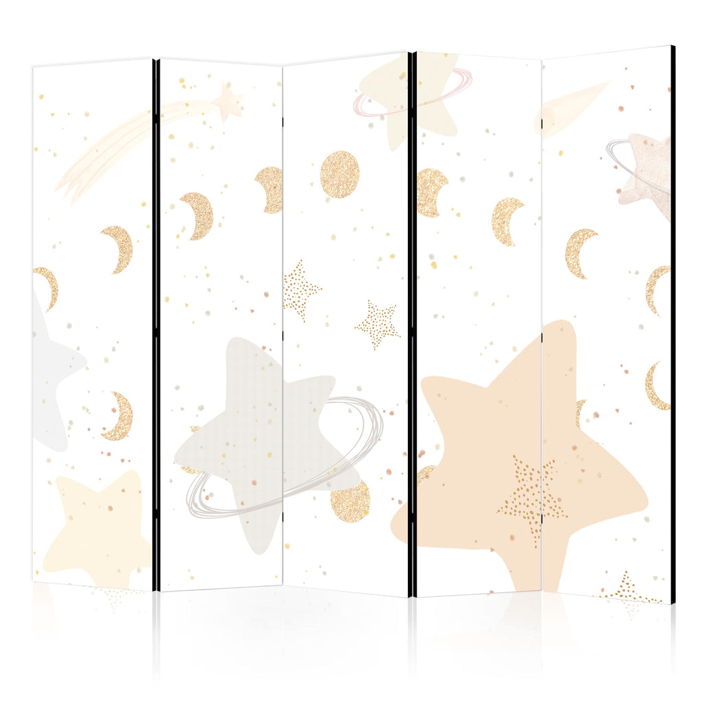 Room Divider - Fairy-Tale Galaxy Moon Phases in Yellow Beige and Ash with Stardust