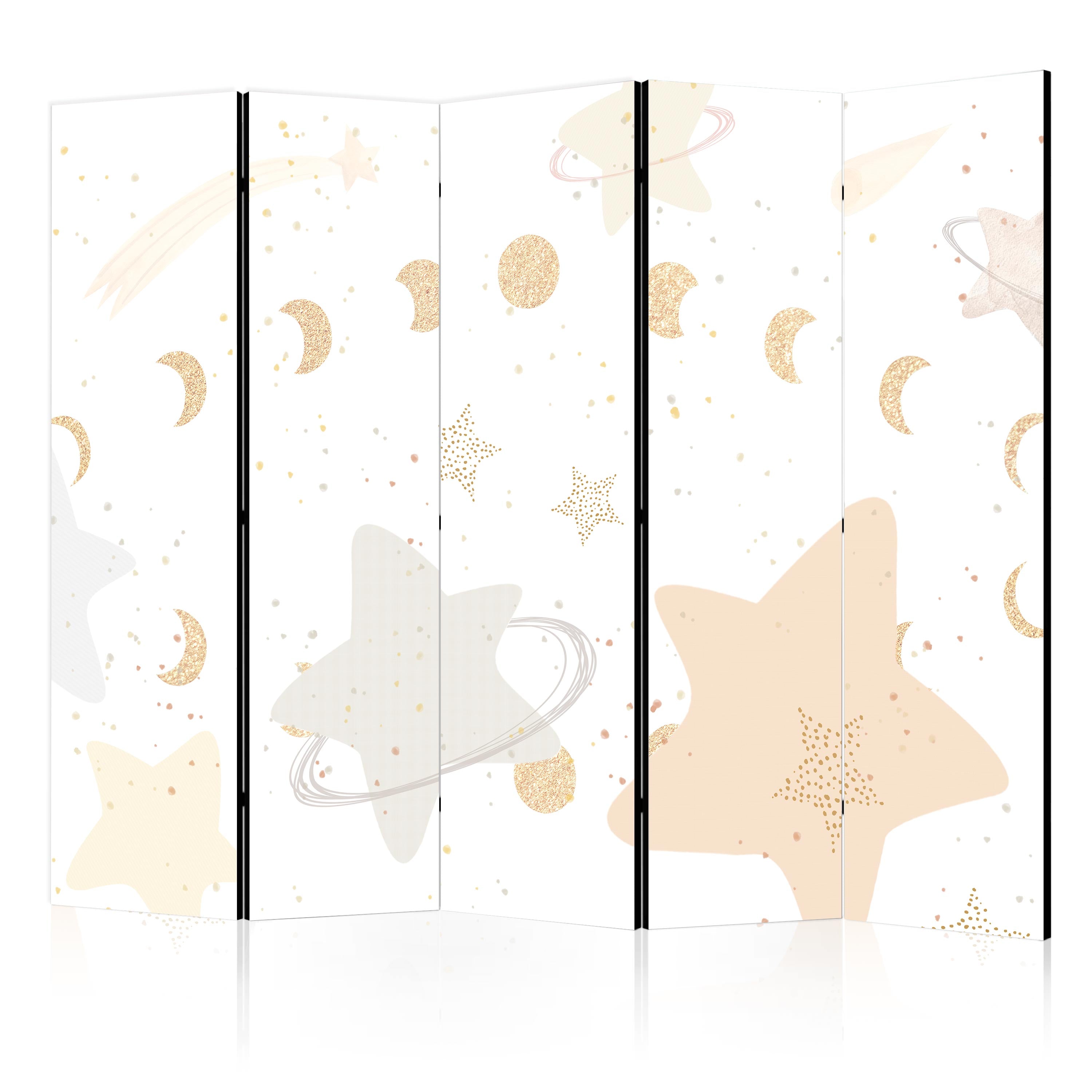 Room Divider - Fairy-Tale Galaxy Moon Phases in Yellow Beige and Ash with Stardust