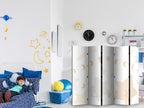 Room Divider - Fairy-Tale Galaxy Moon Phases in Yellow Beige and Ash with Stardust