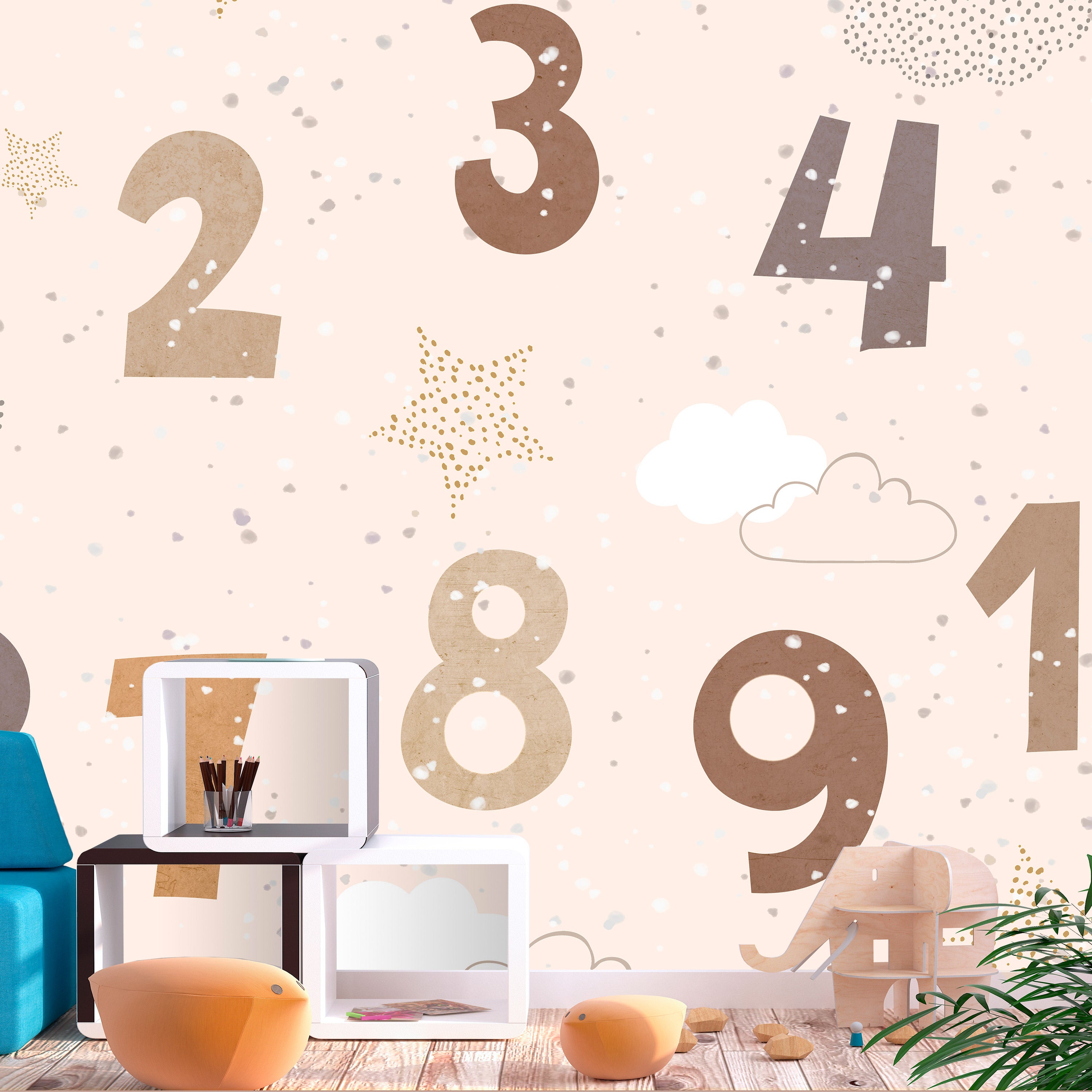 Wall Mural Numbers Among Snowflakes for Children
