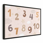 Canvas Print Jumping Numbers in Beige-Brown Snowflakes Stars Clouds