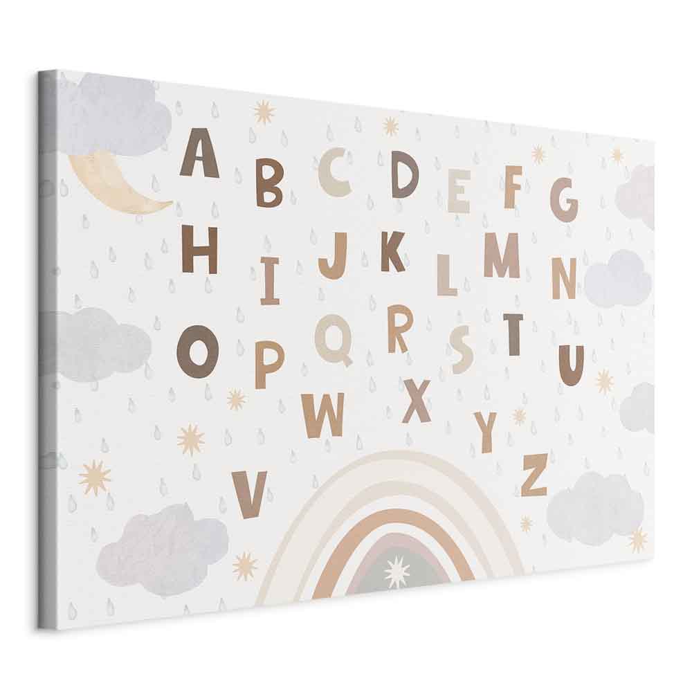 Canvas Print Letters Above the Rainbow with Moon and Stars on Light Background