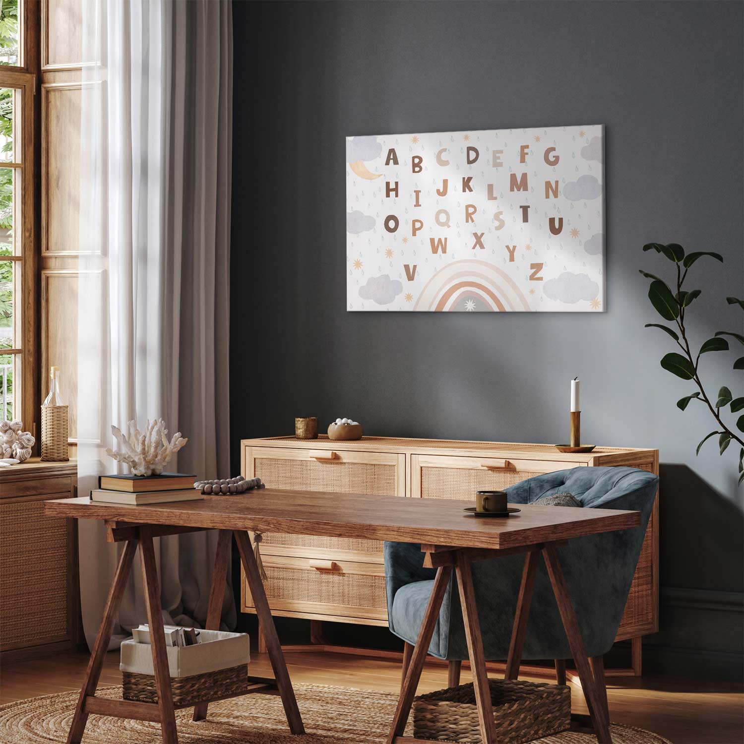 Rainbow Alphabet Clouds Kids Canvas Print