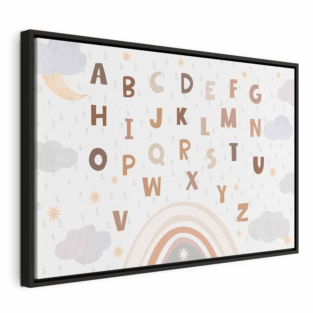 Canvas Print Letters Above the Rainbow with Moon and Stars on Light Background