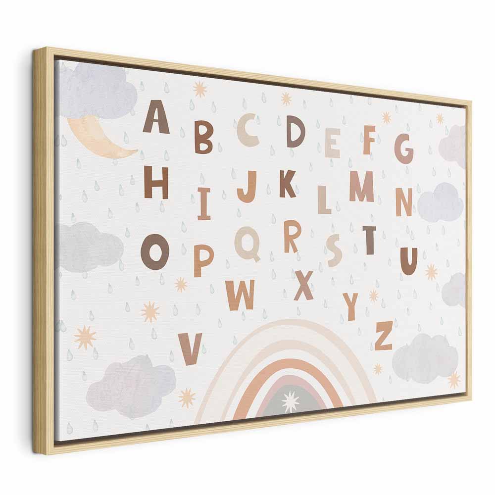 Canvas Print Letters Above the Rainbow with Moon and Stars on Light Background