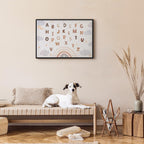 Canvas Print Letters Above the Rainbow with Moon and Stars on Light Background