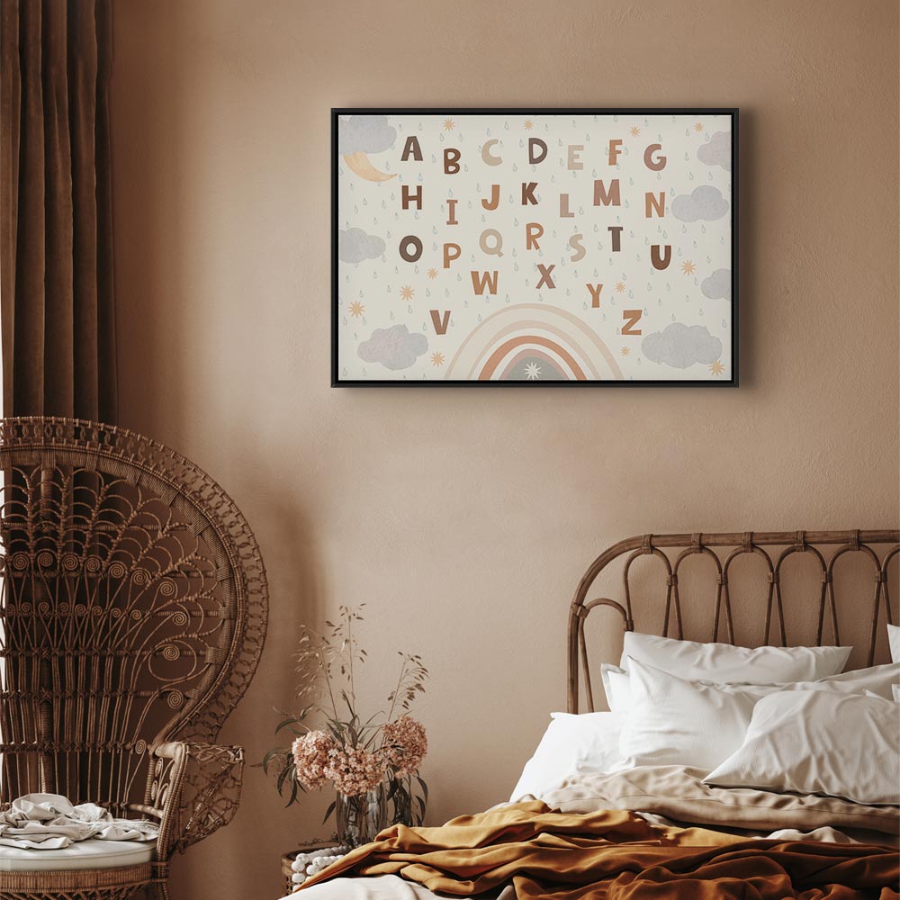 Canvas Print Letters Above the Rainbow with Moon and Stars on Light Background