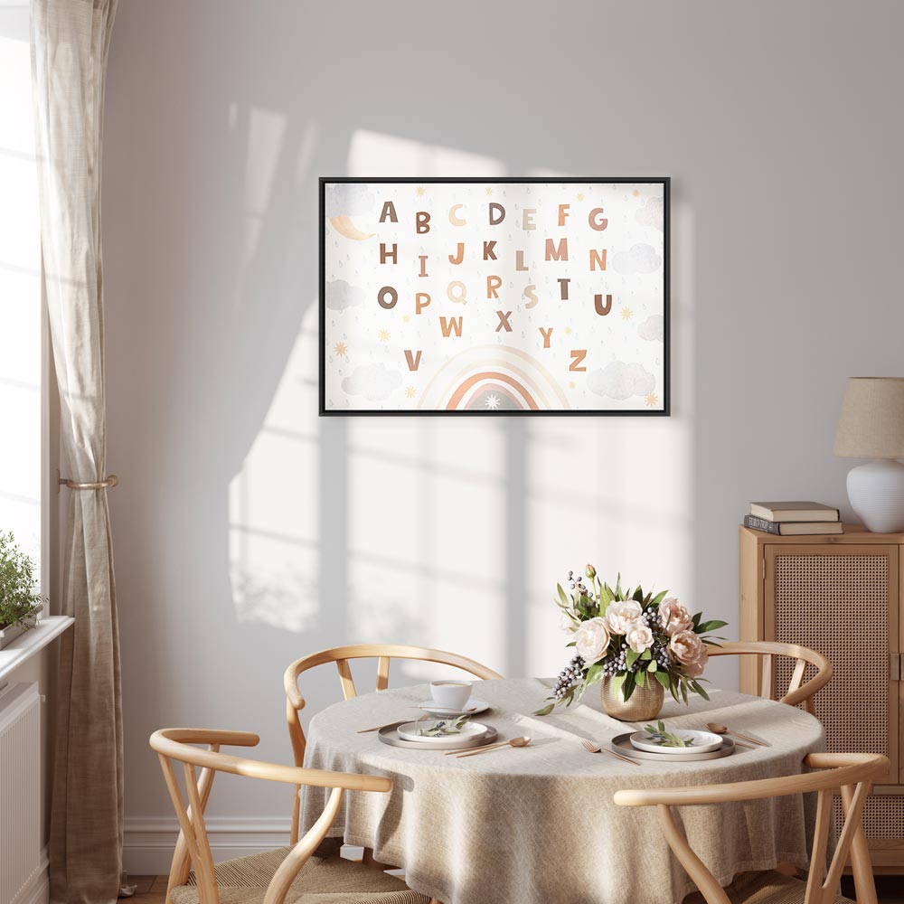 Canvas Print Letters Above the Rainbow with Moon and Stars on Light Background