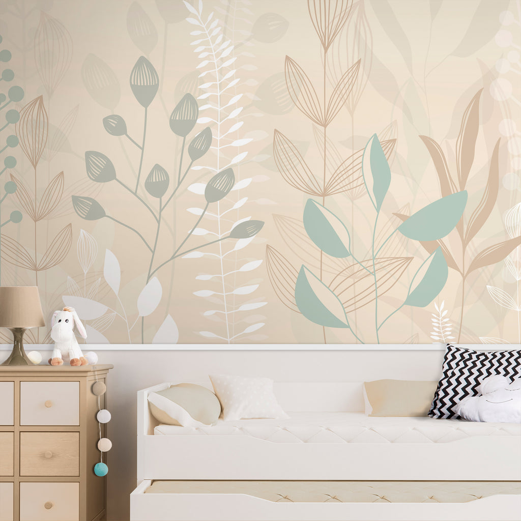 Wall Mural Leaves – Pastel Beige Glade