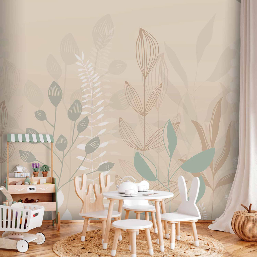 Wall Mural Leaves – Pastel Beige Glade