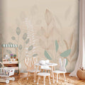 Pastel Beige Leaves Nature Wall Mural