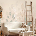 Pastel Beige Leaves Nature Wall Mural