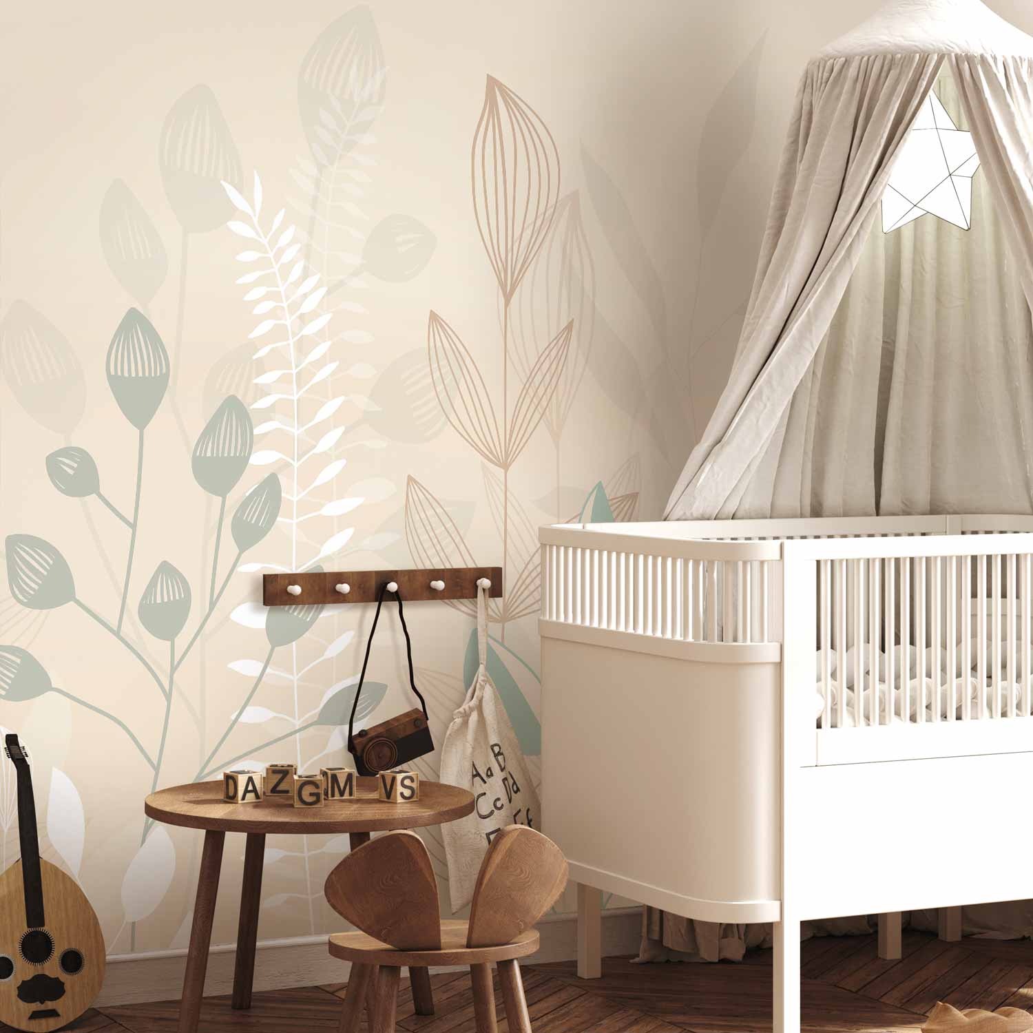 Pastel Beige Leaves Nature Wall Mural
