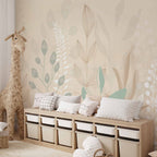 Pastel Beige Leaves Nature Wall Mural