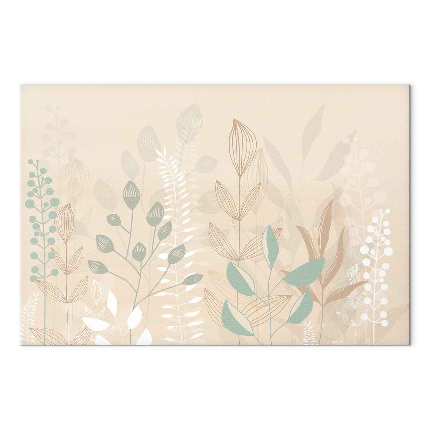 Pastel Meadow Plants Beige Canvas Print