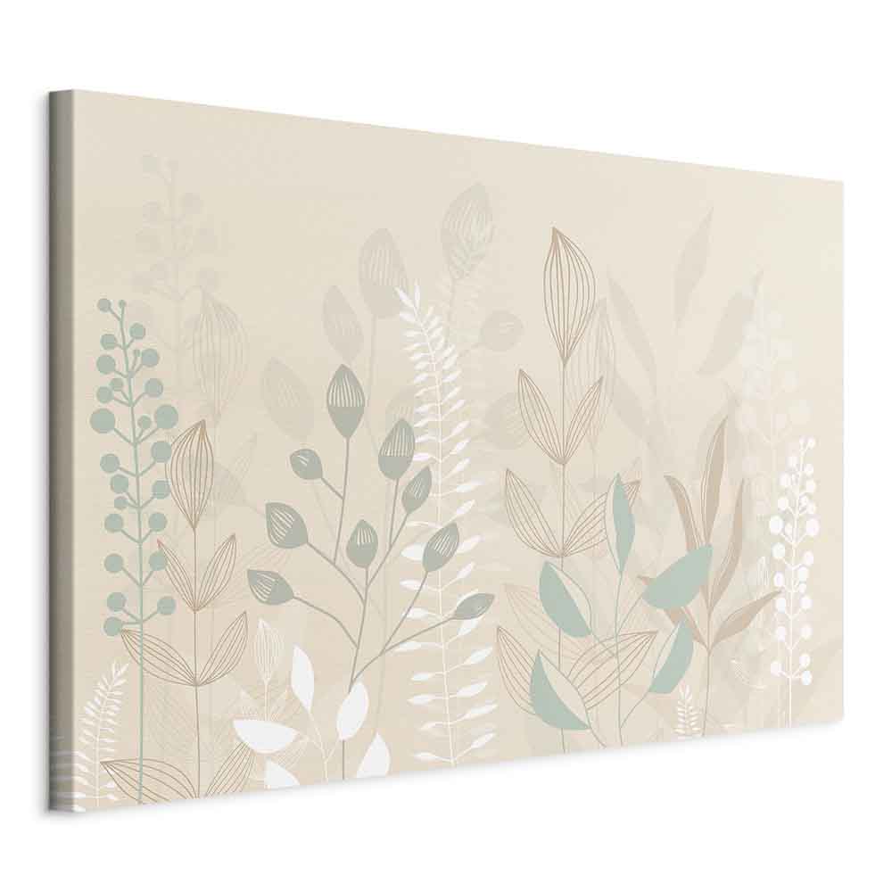 Canvas Print Morning in the Meadow - Pastel Plants on Beige Background
