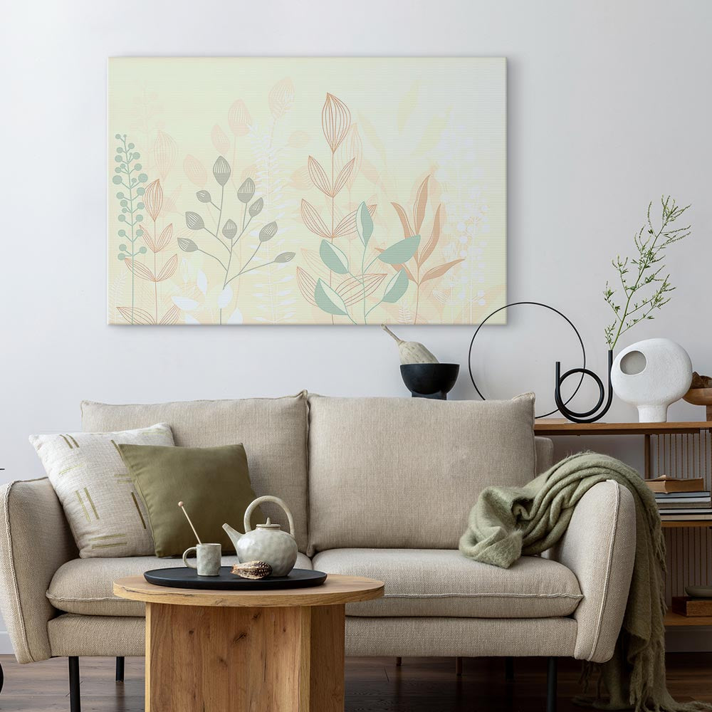 Canvas Print Morning in the Meadow - Pastel Plants on Beige Background