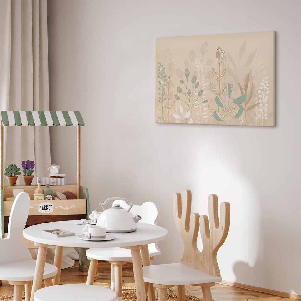 Pastel Meadow Plants Beige Canvas Print