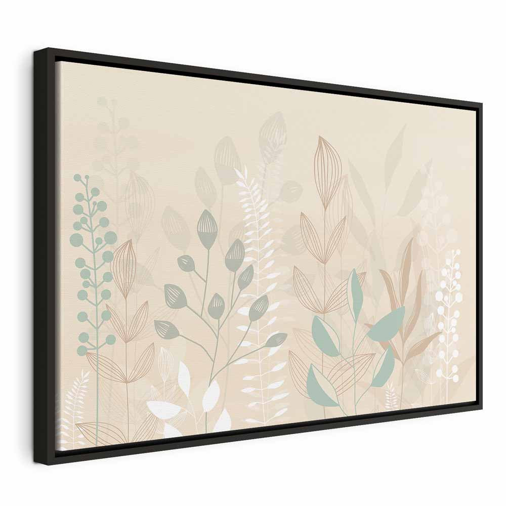 Canvas Print Morning in the Meadow - Pastel Plants on Beige Background
