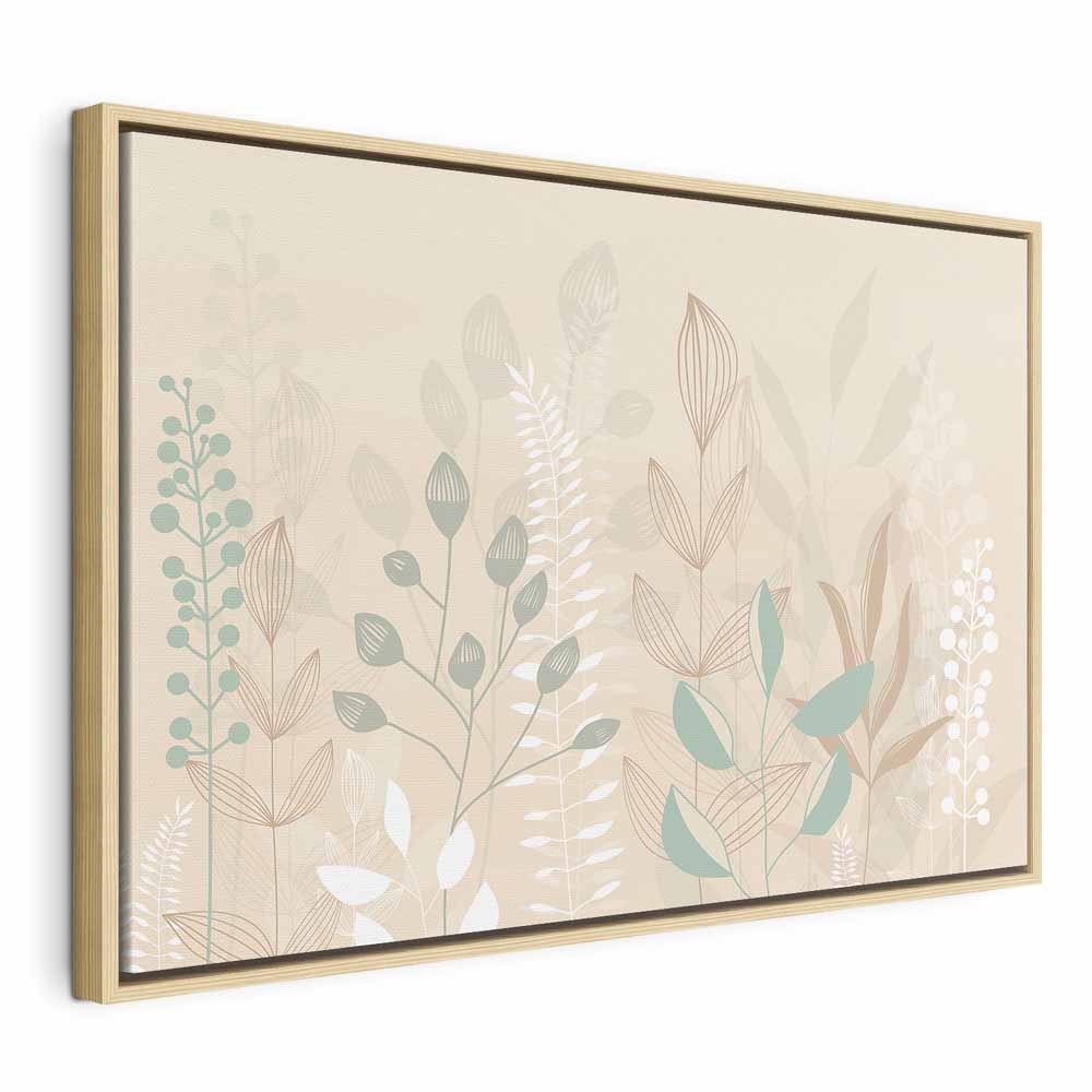 Canvas Print Morning in the Meadow - Pastel Plants on Beige Background