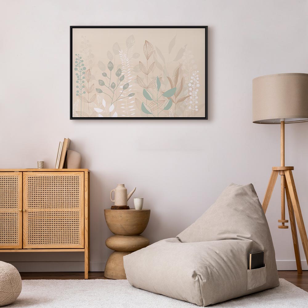 Canvas Print Morning in the Meadow - Pastel Plants on Beige Background
