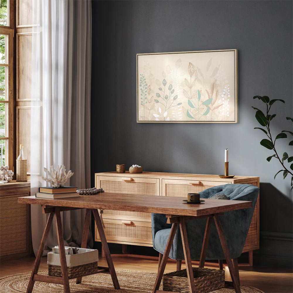 Canvas Print Morning in the Meadow - Pastel Plants on Beige Background