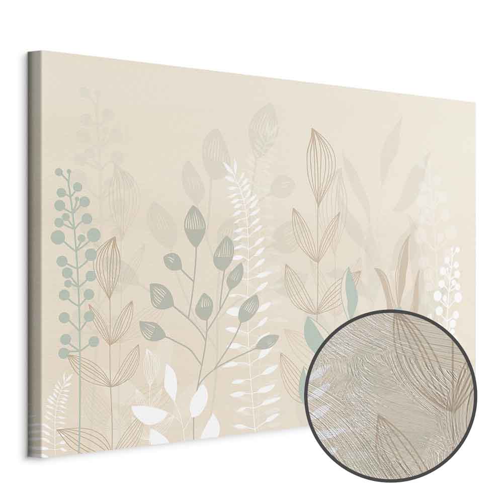 Pastel Meadow Plants Beige Canvas Print