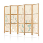 Japanese Room Divider 5-Panel Pastel Plant Motif