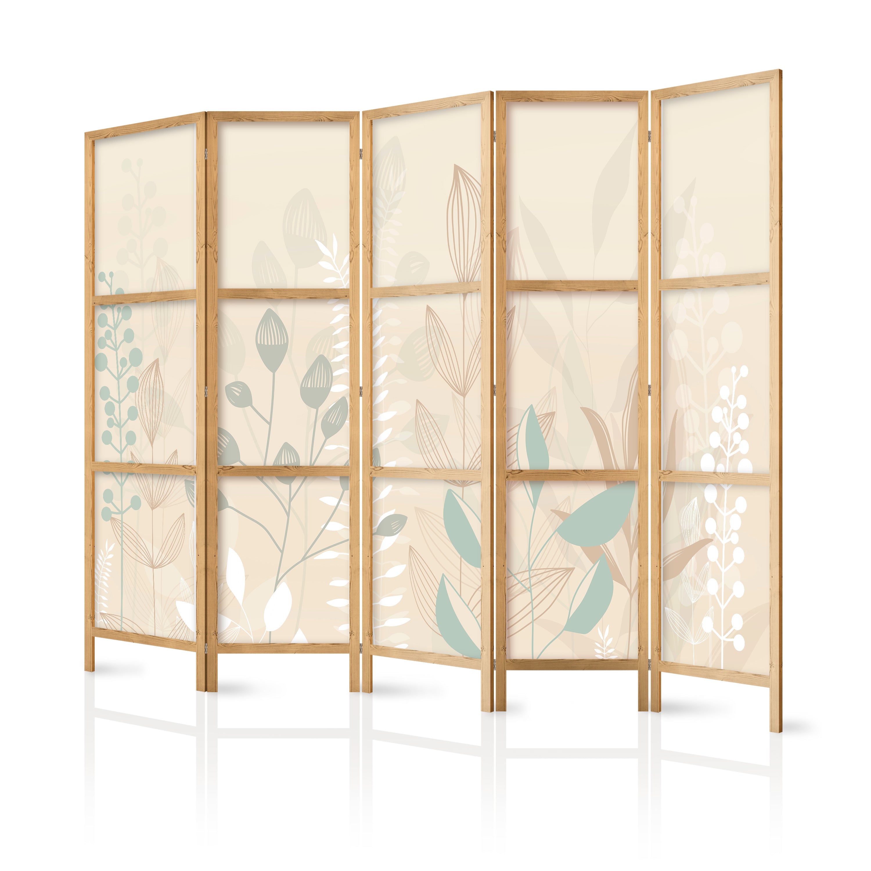 Japanese Room Divider 5-Panel Pastel Plant Motif