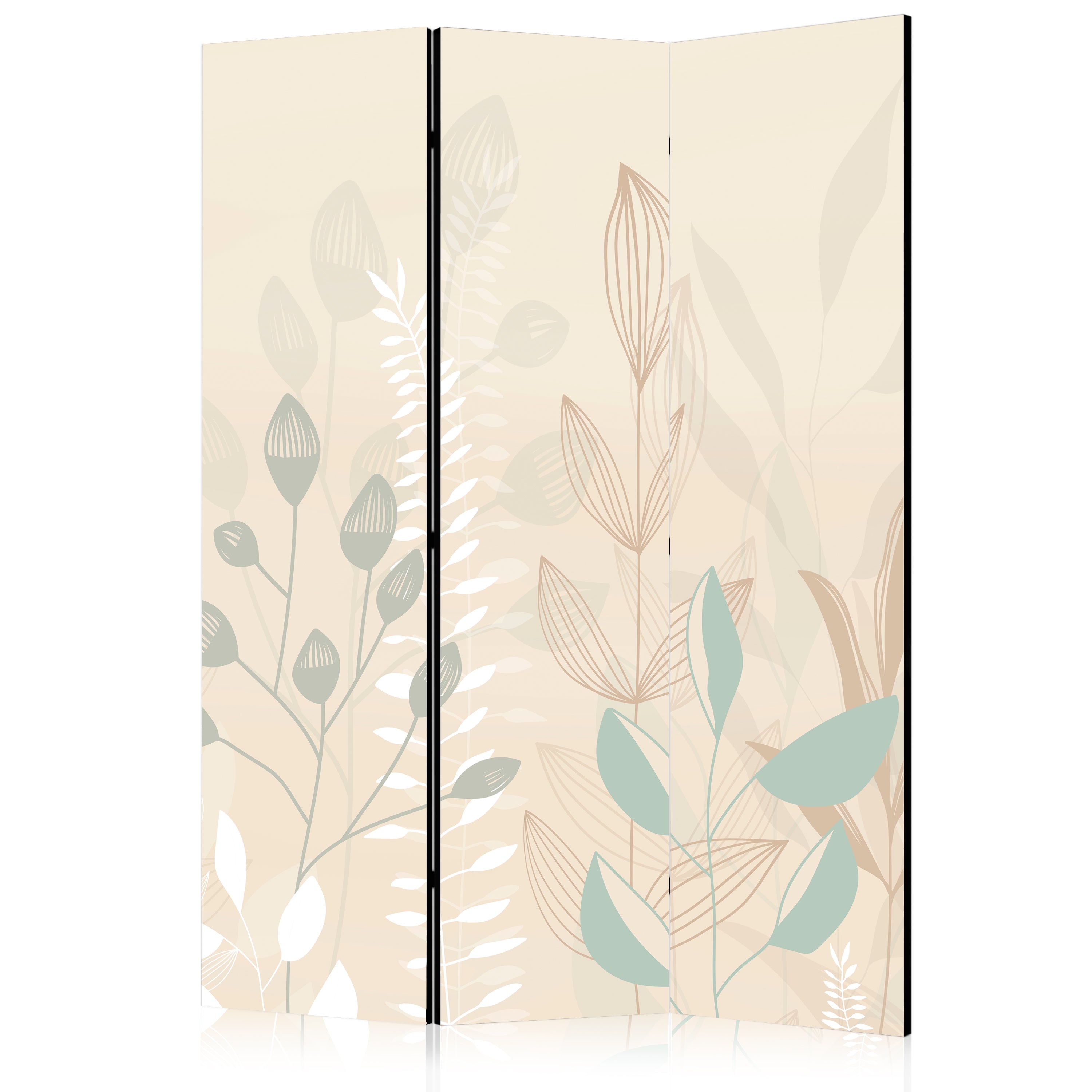 Room Divider Morning in the Meadow - Pastel Plants on Beige Background