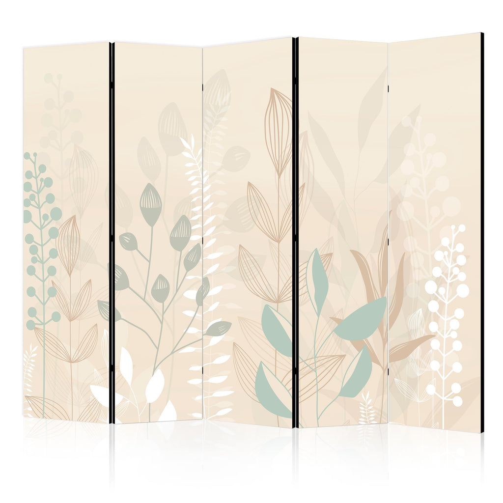 Room Divider Morning in the Meadow with Pastel Plant Motifs on Beige
