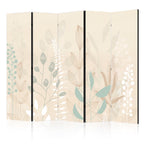 Room Divider Morning in the Meadow with Pastel Plant Motifs on Beige