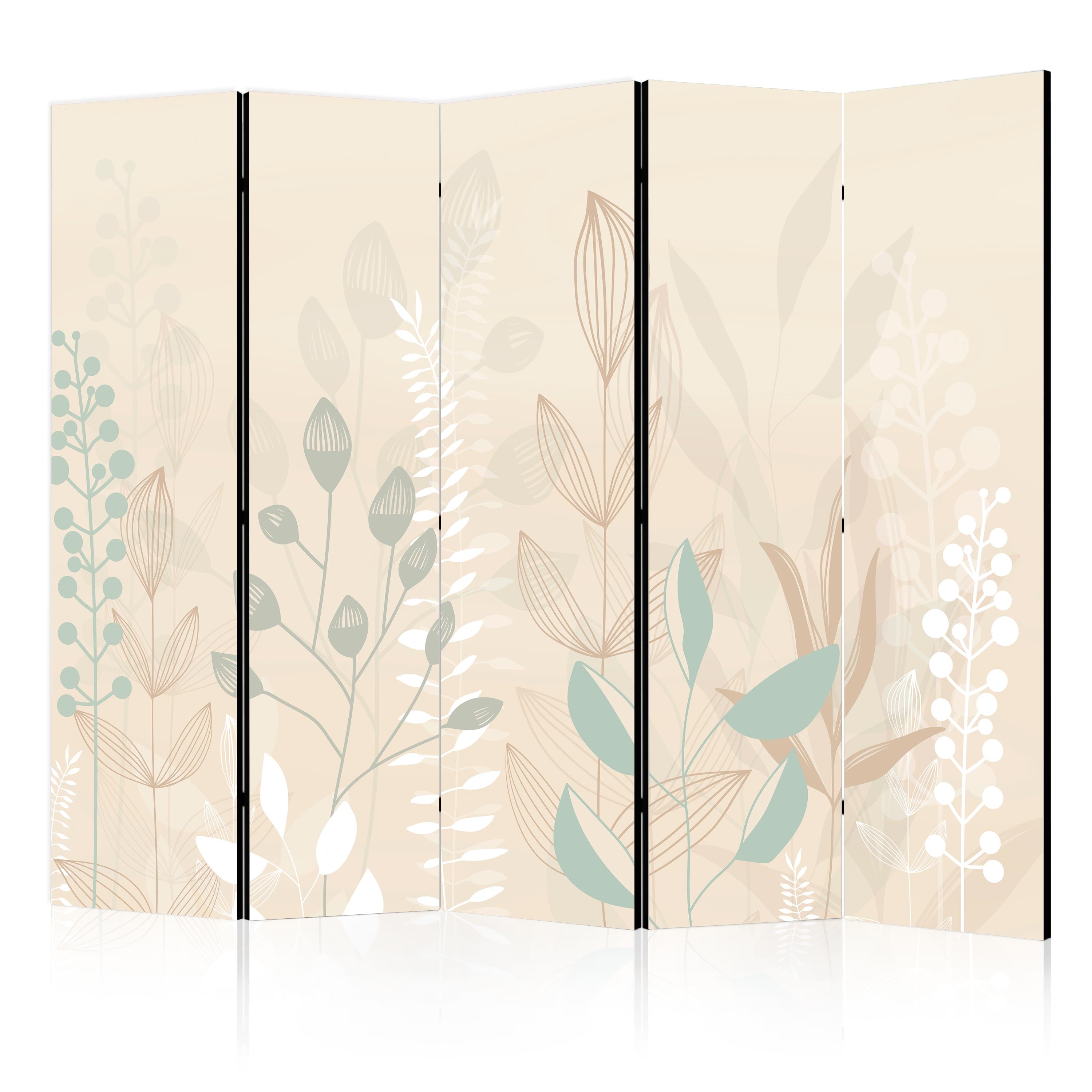 Room Divider Morning in the Meadow with Pastel Plant Motifs on Beige