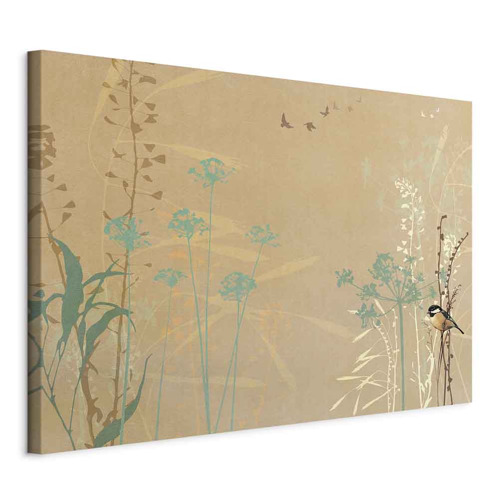 Canvas Print - Tiny Bird - Colorful Grasses in Golden Shades of Sunset