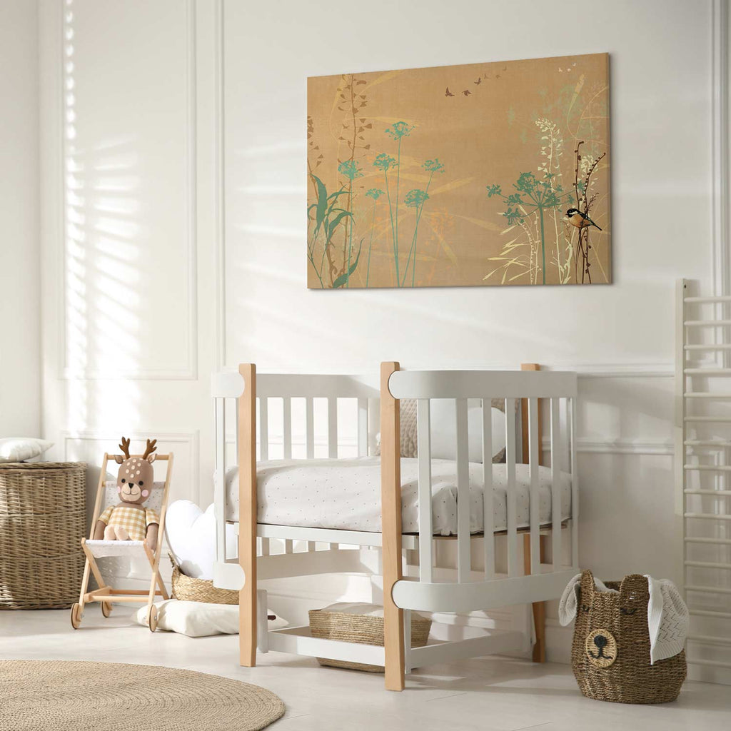 Tiny Bird in Golden Grass Canvas Print