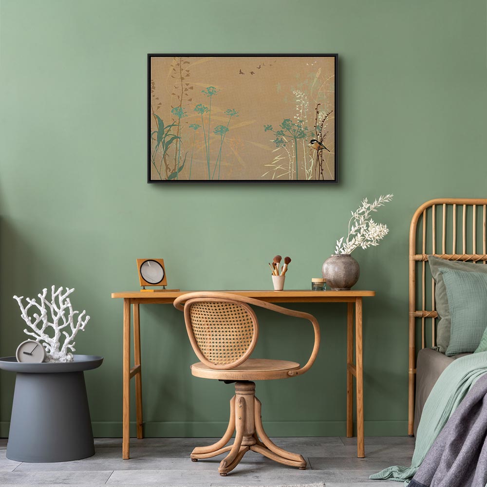 Canvas Print - Tiny Bird - Colorful Grasses in Golden Shades of Sunset