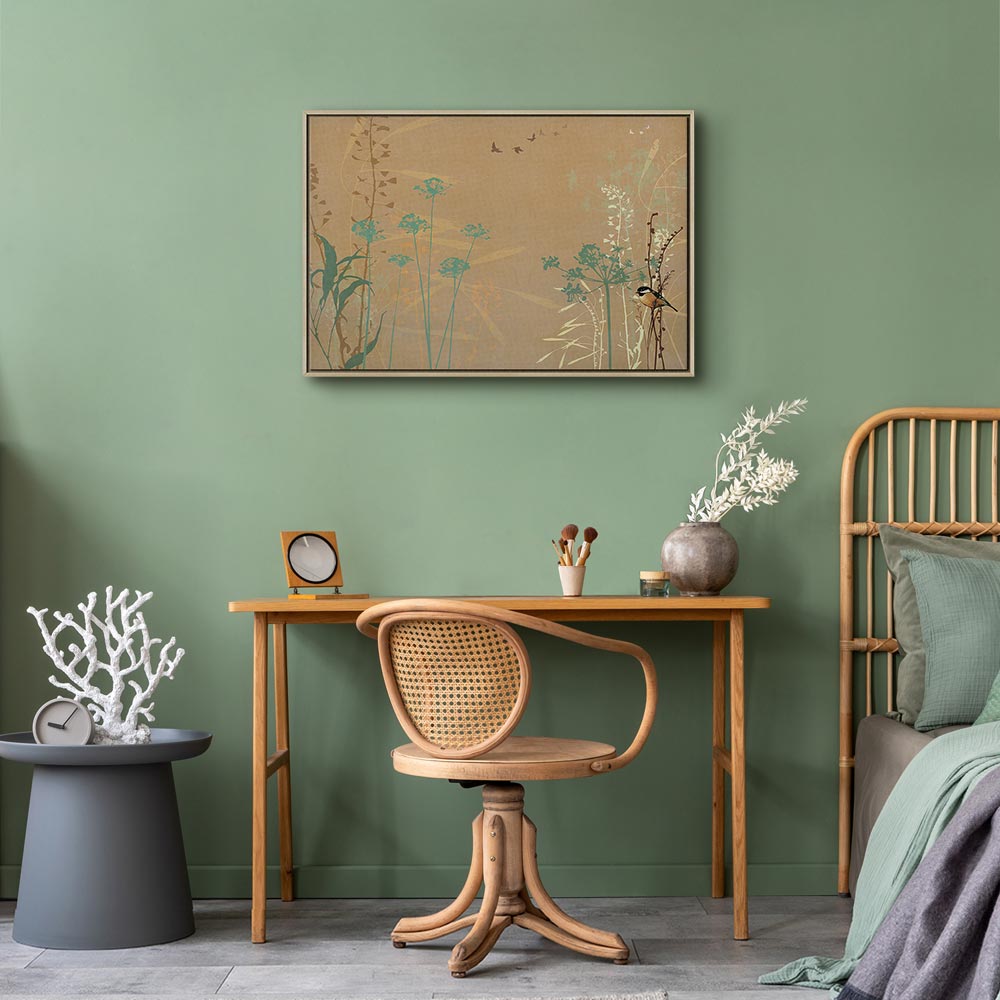 Canvas Print - Tiny Bird - Colorful Grasses in Golden Shades of Sunset