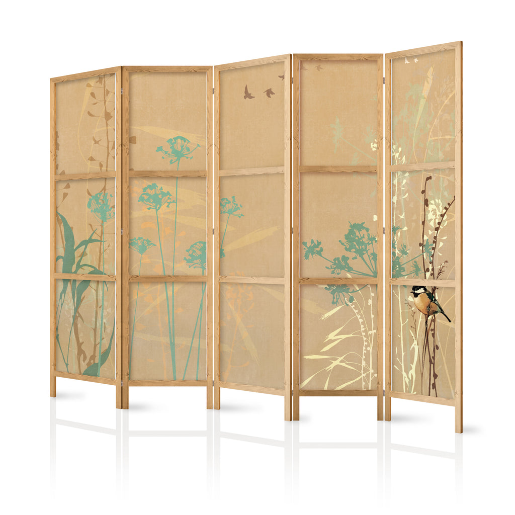 Japanese Room Divider - Tiny Bird - Colorful grasses in sunset