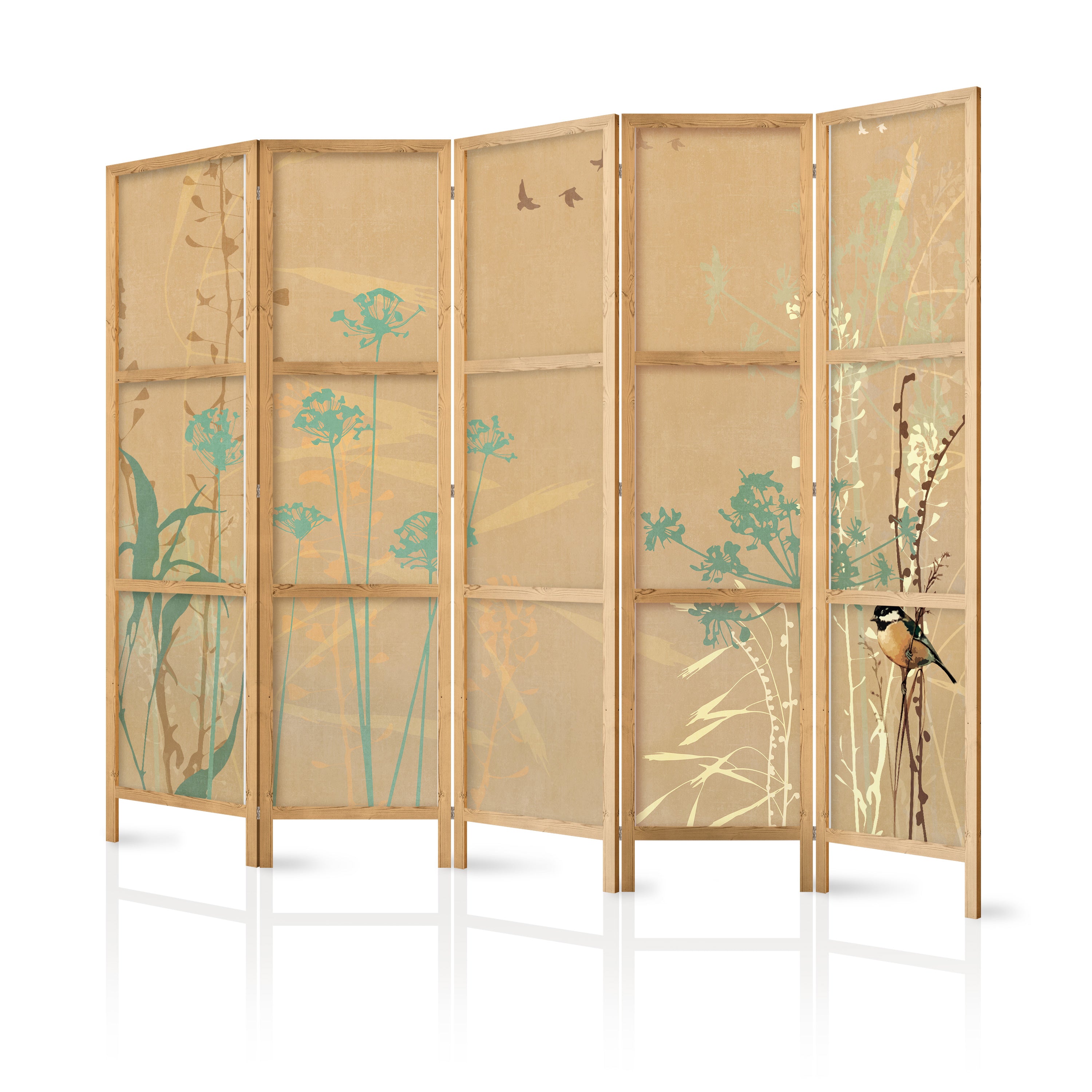 Japanese Room Divider - Tiny Bird - Colorful grasses in sunset