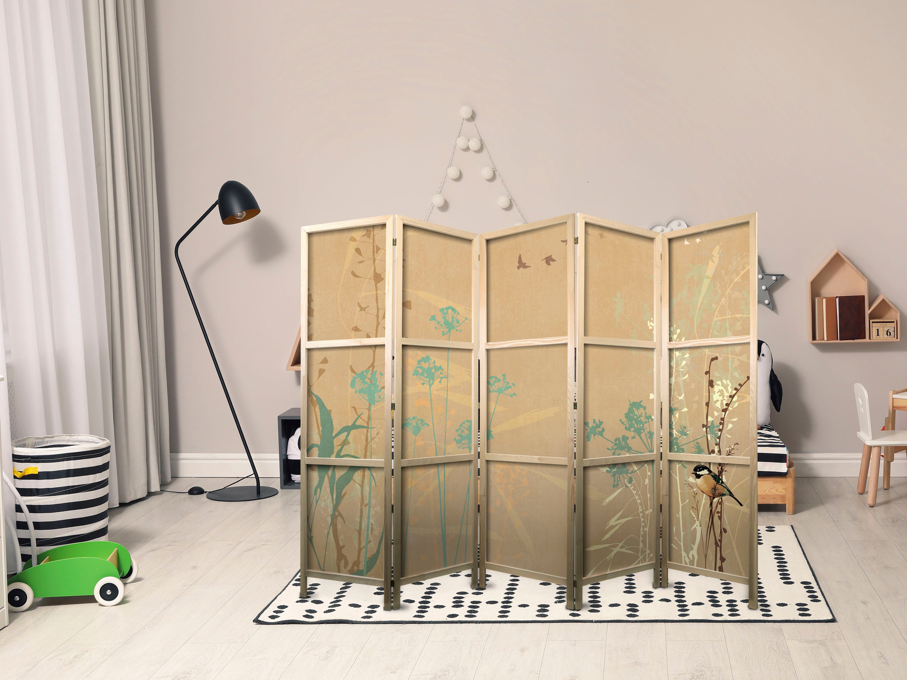 Japanese Room Divider - Tiny Bird - Colorful grasses in sunset