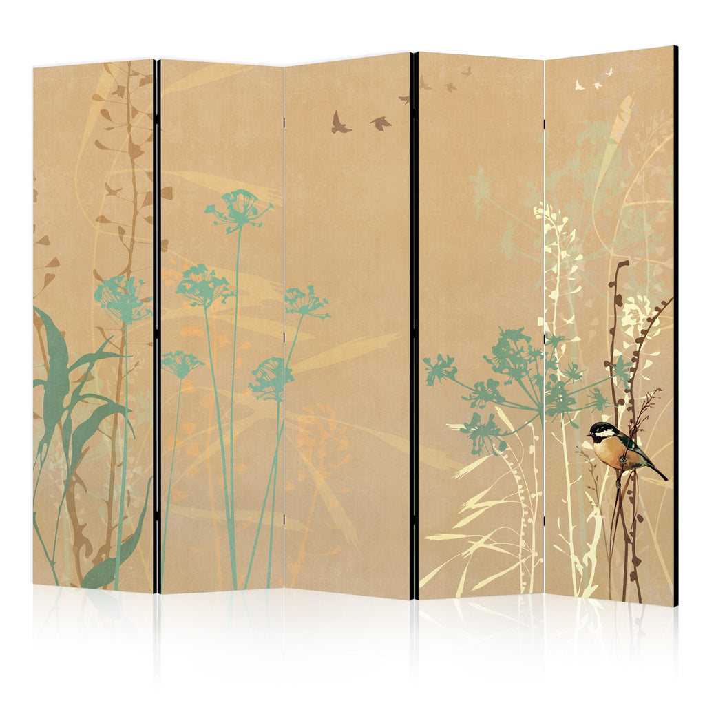 Room Divider for Children with Tiny Bird and Colorful Grasses