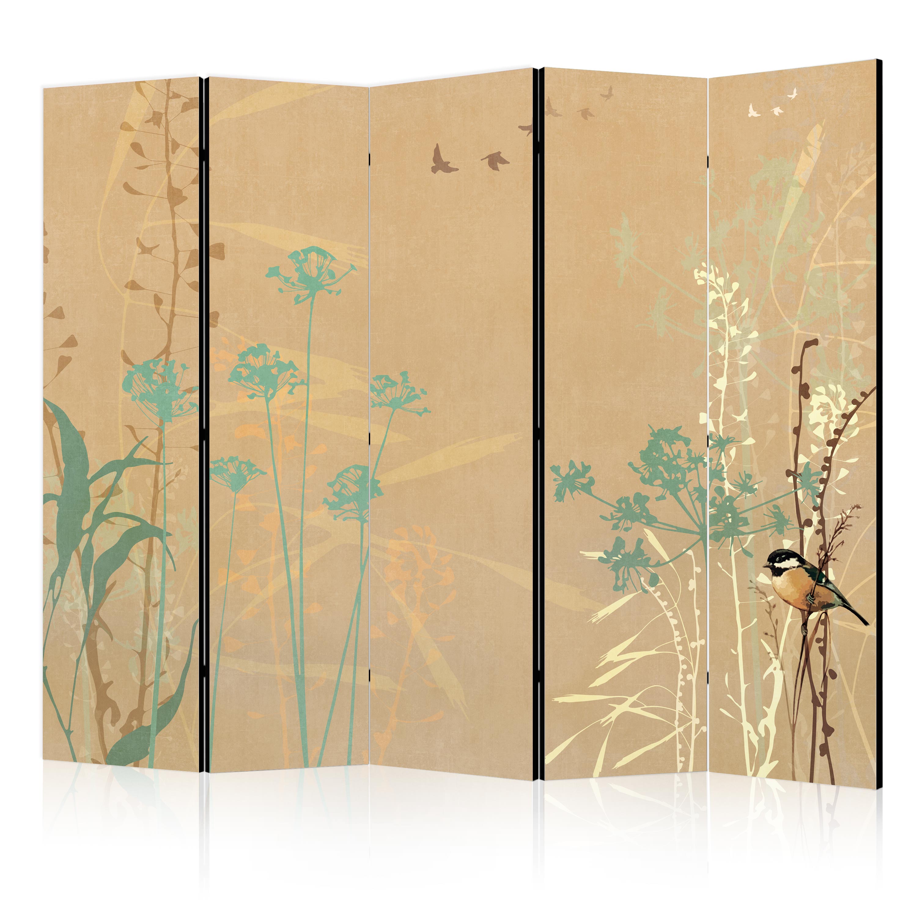 Room Divider for Children with Tiny Bird and Colorful Grasses