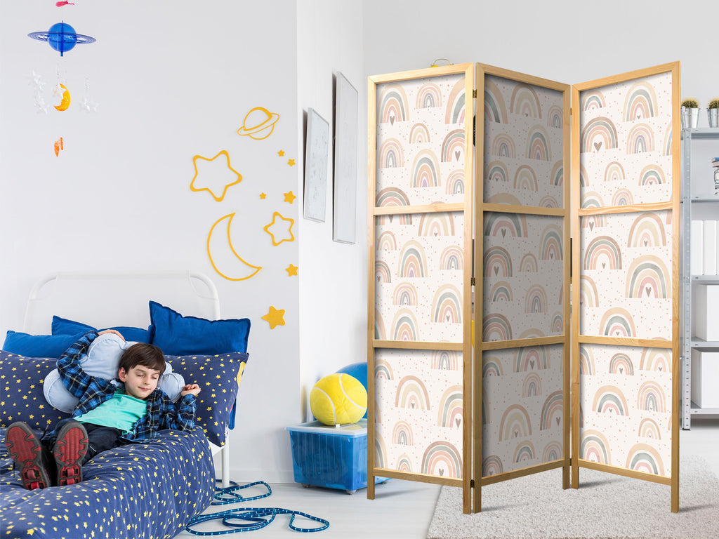 Pastel Hearts Japanese Room Divider - 3-Panel Screen