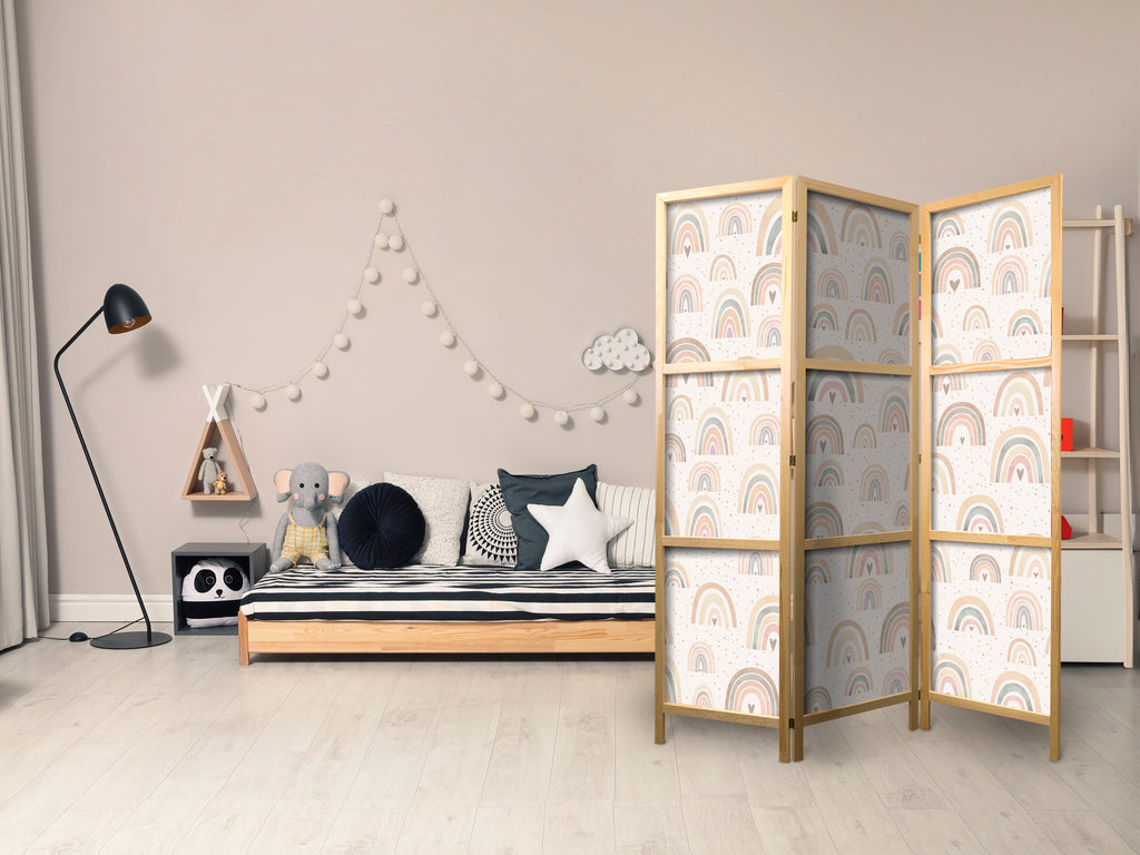 Pastel Hearts Japanese Room Divider - 3-Panel Screen