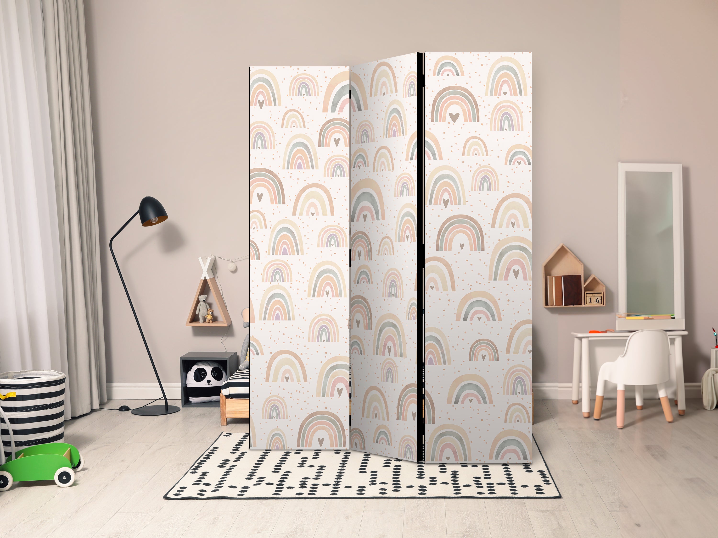 Room Divider Spring Pastel Rainbows with Hearts