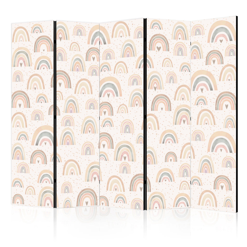 Room Divider 5-Panel Pastel Rainbows Hearts