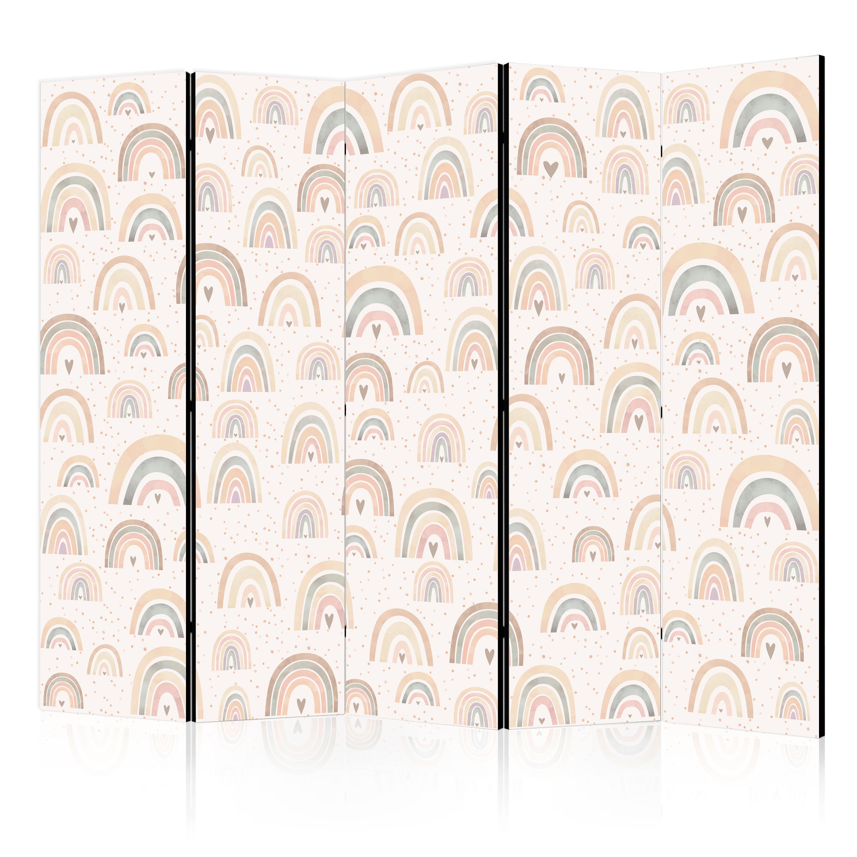 Room Divider 5-Panel Pastel Rainbows Hearts