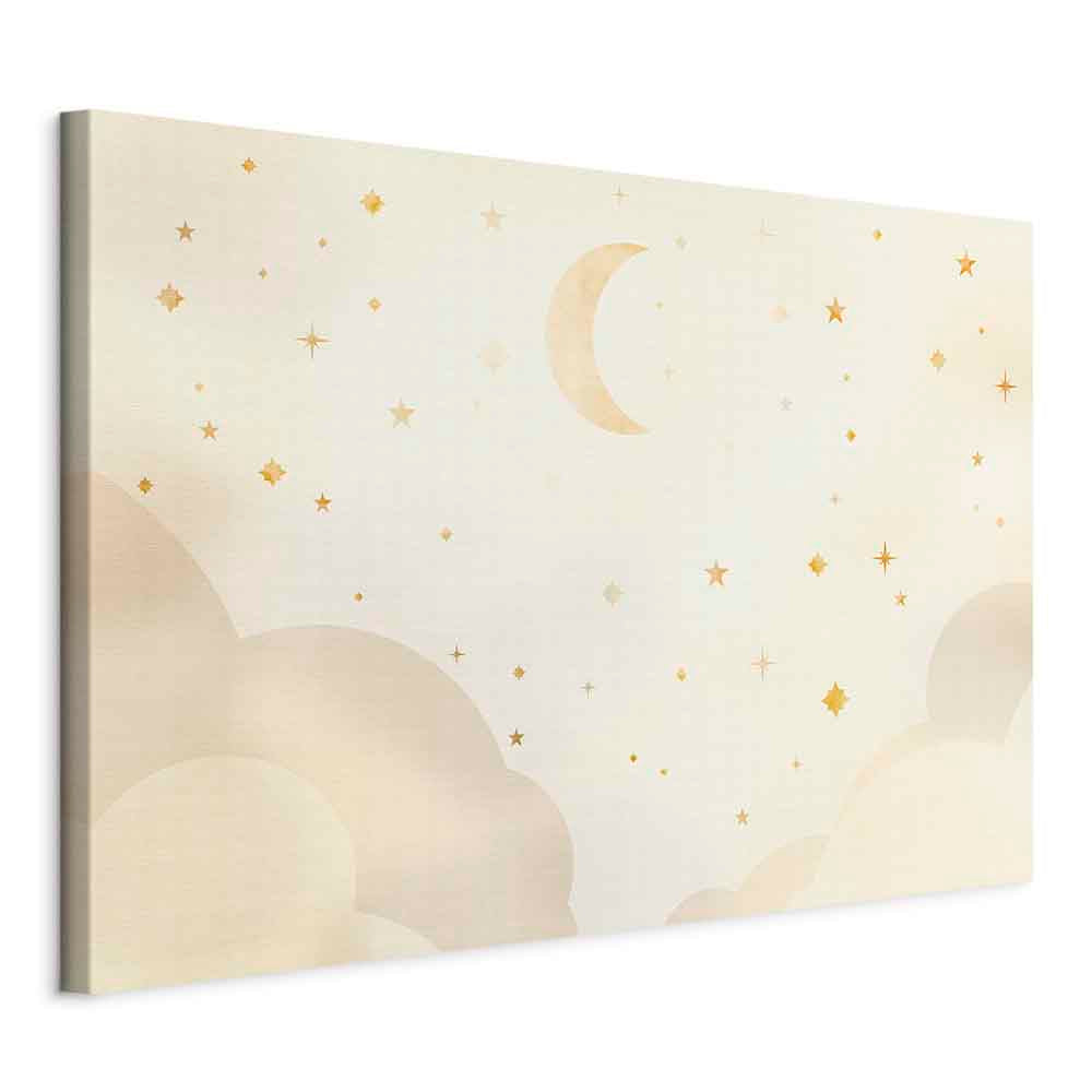 Canvas Print - Bright Night - Moon Accompanied by Many Stars on a Light Background
