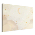Canvas Print - Bright Night - Moon Accompanied by Many Stars on a Light Background
