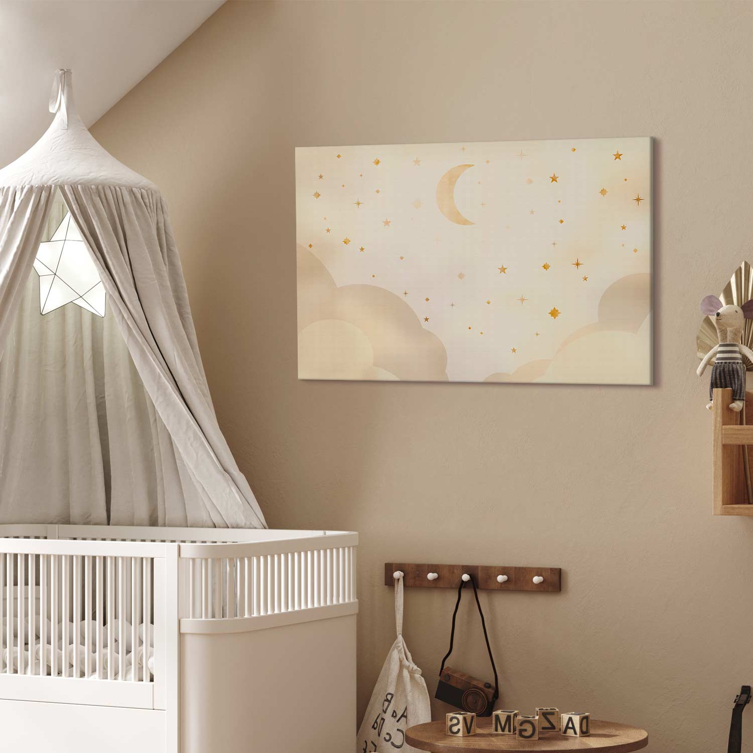 Moon and Stars Light Background Canvas Print